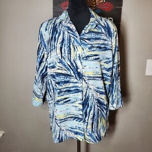 Alia Vintage Multicolor Floral Abstract Button Down 3/4 Sleeve Women's Blouse